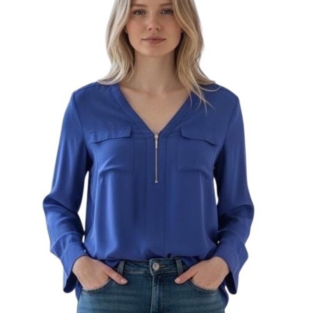 Express Blue V-Neck Convertible Blouse Size Large